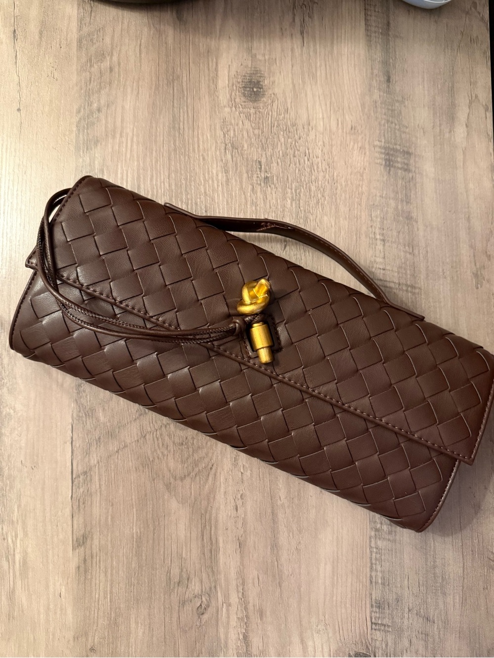 Woven Leather Brown Shoulder Clutch - Women Bags